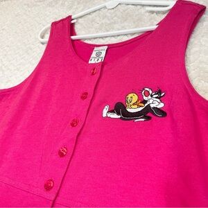 Warner Bros 1994 Looney Tunes‎ Embroidered Pink Romper Girls Large 90s Kidcore